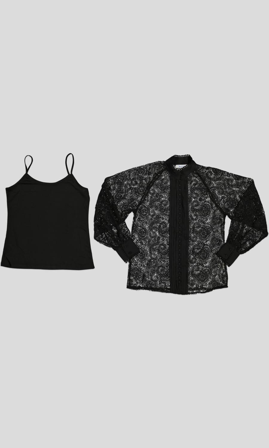 Chemise Féminine Raffiné en dentelle – Noir