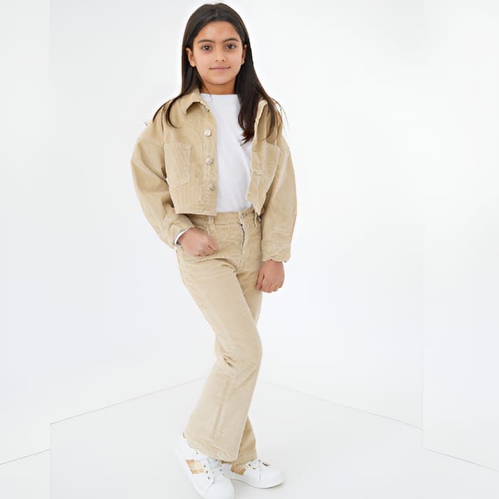 Ensemble velours fillette – Beige