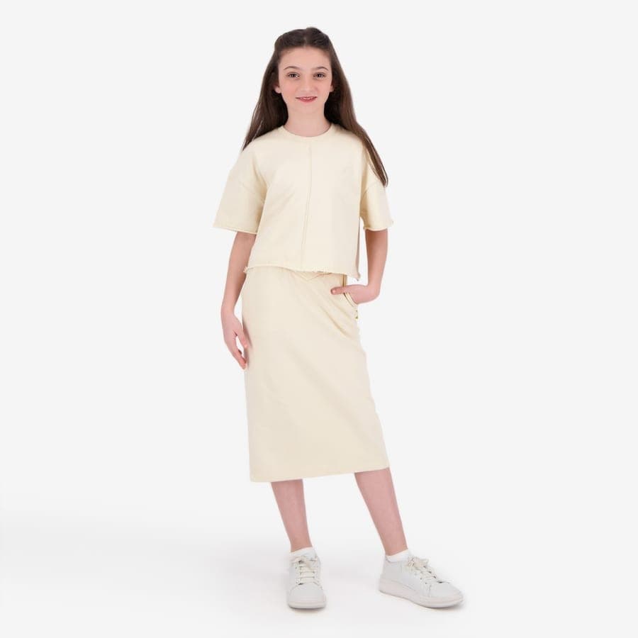 Kontakt Enfant – Jupe maxi fille avec bande à la taille croisée – Beige