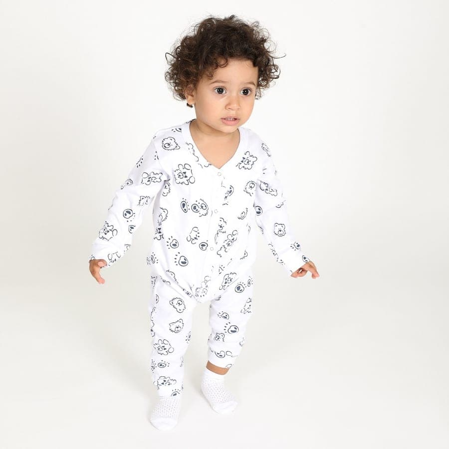 KONTAKT – Grenouillère pour bébé sans pied imprimée -BLANC IMP OURS