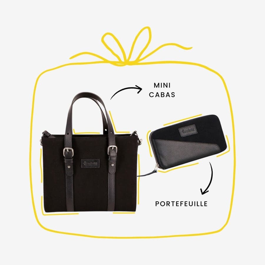 Kontakt – Pack cadeau portefeuille & mini cabas – Noir