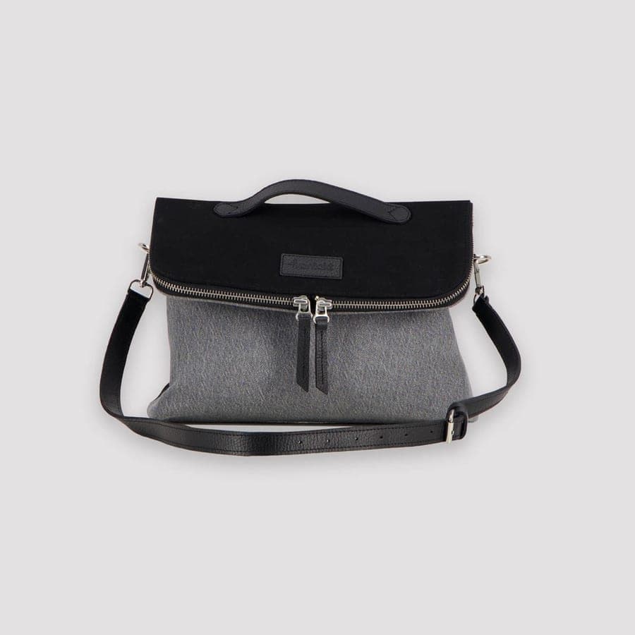KONTAKT – Pochette avec bandouliere en jeans et cuir – Jeans Noir & Gris