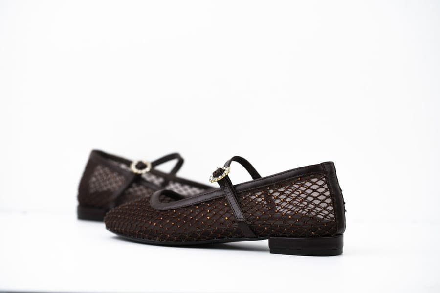 Mare Blu – Ballerines en maille ajourée – Marron Foncé