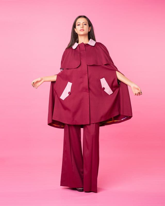 Trésors de Mimi – Trench Cape – Bordeaux/Rose