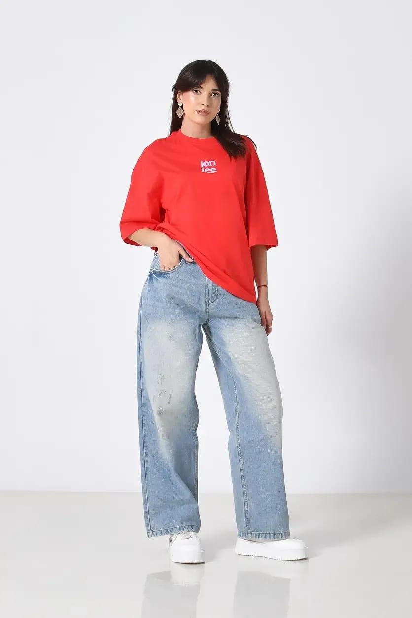T-shirt oversize col rond – Rouge