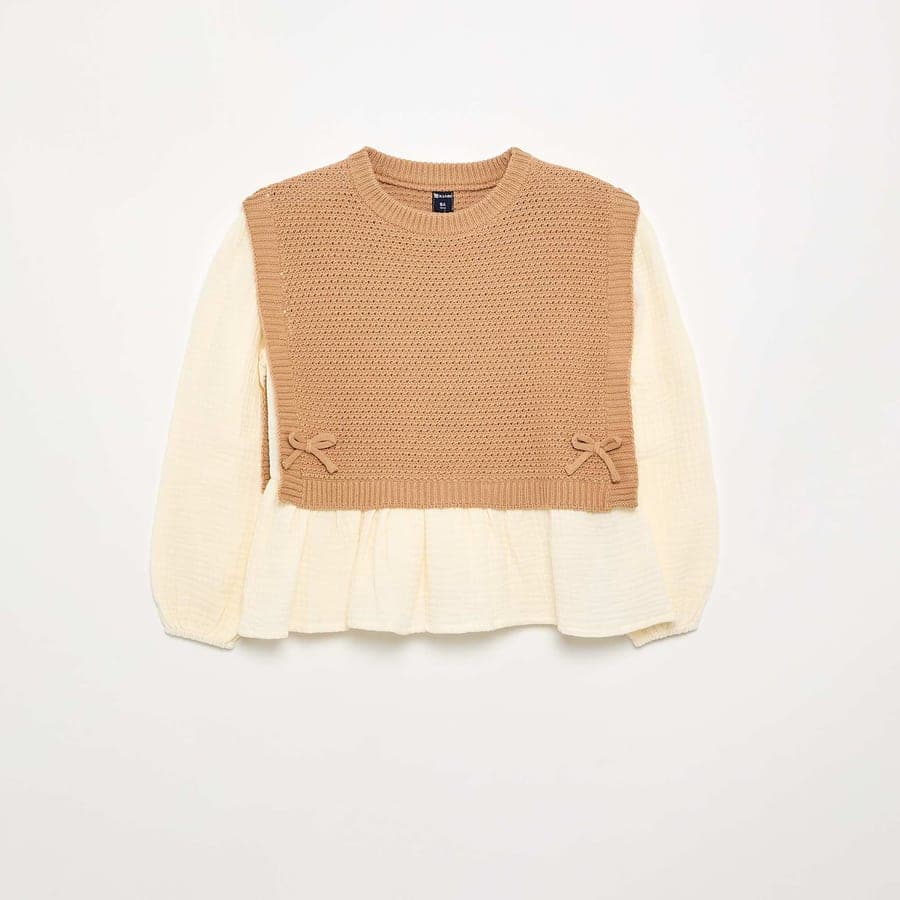 Pull 2 en 1 effet blouse beige