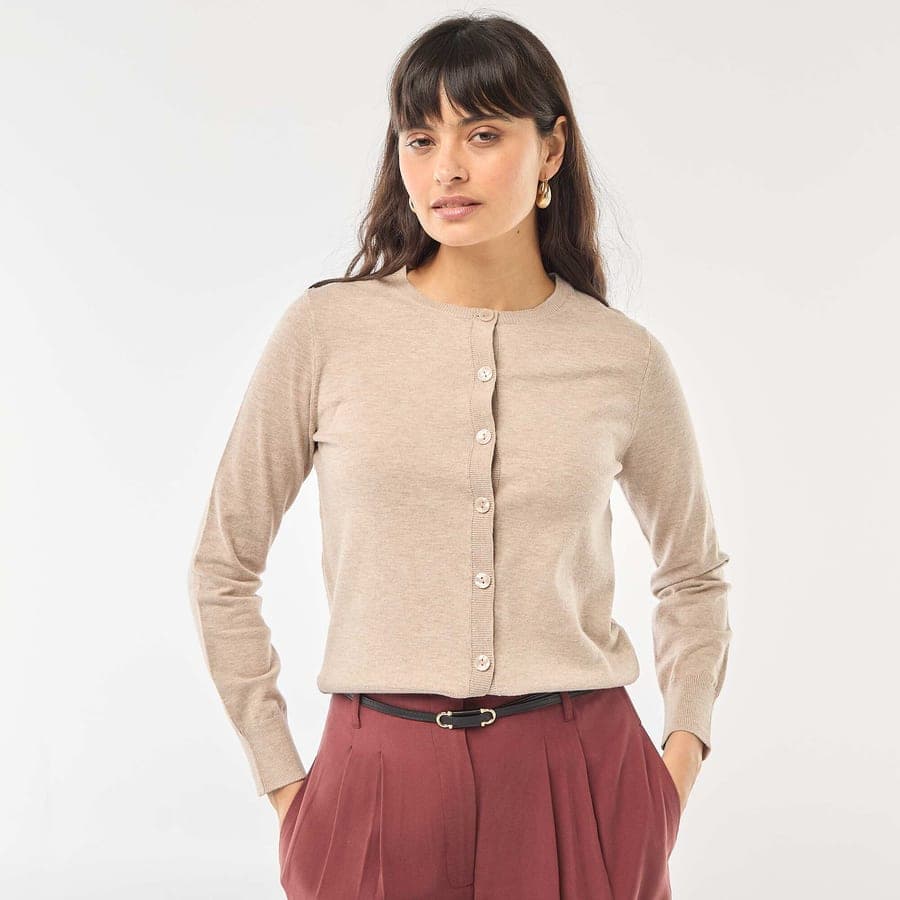 Gilet col rond uni BEIGE