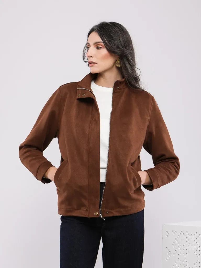 Blouson Zippé À Col Cheminée