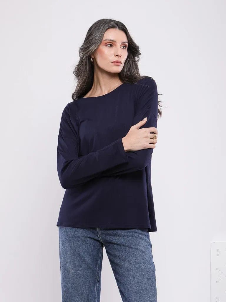 T-Shirt A Col Rond Et Manches Longues