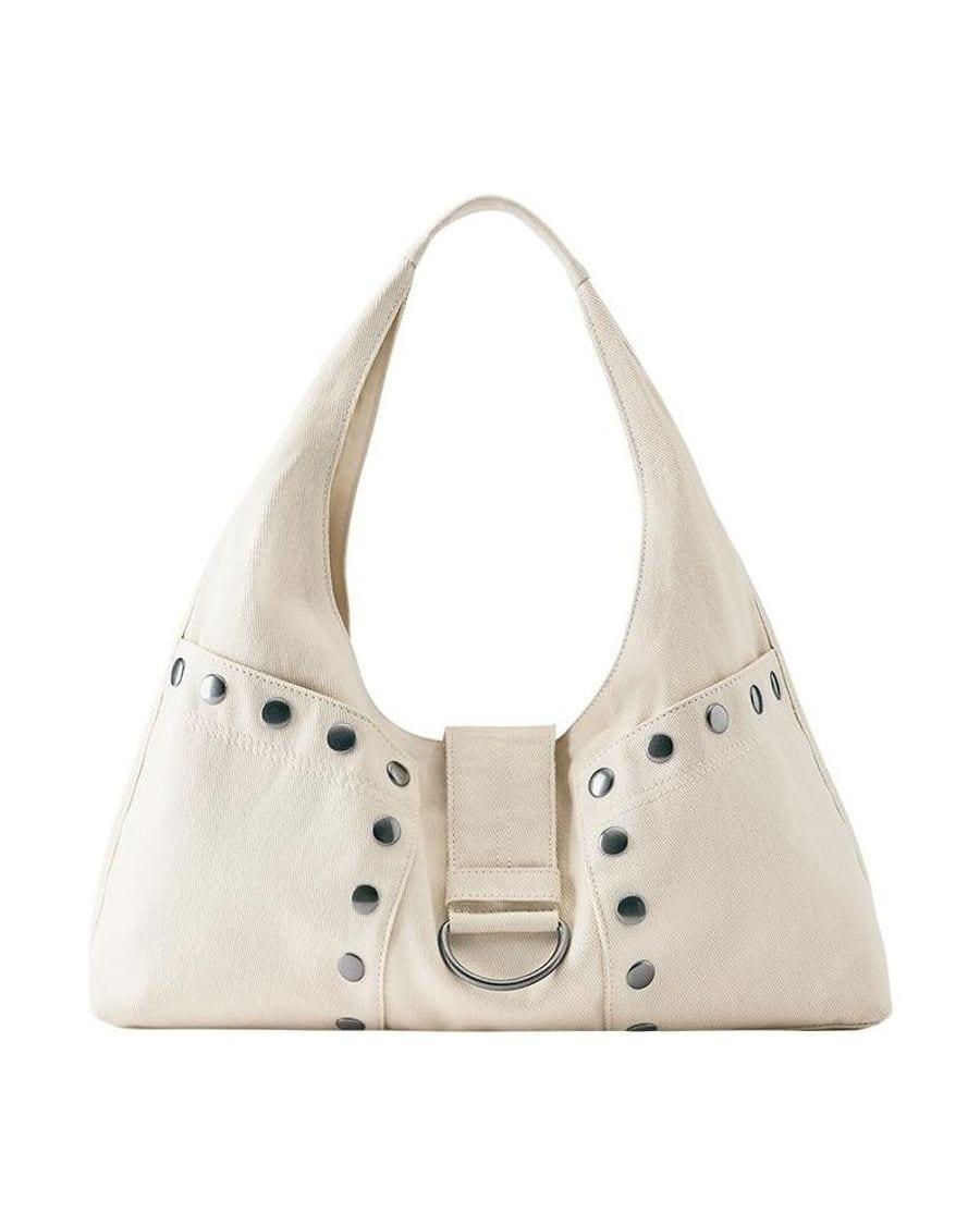 Sac porté épaule à clous – Écru